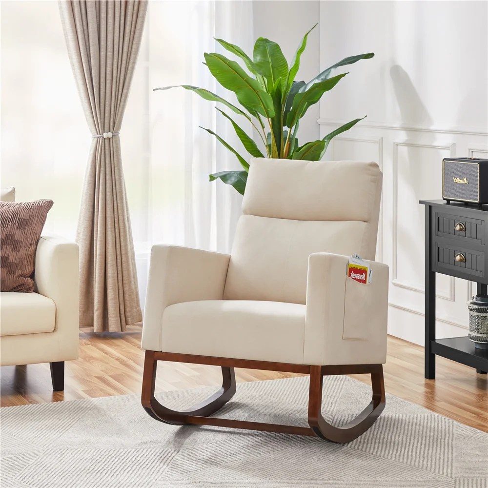 Alden Design Fabric Upholstered Rocking Accent Chair,Beige - Image 5