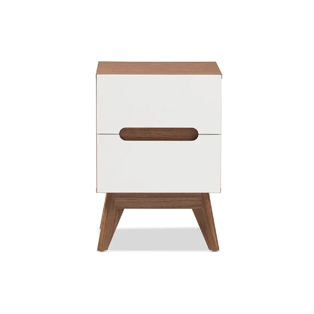 Baxton Studio Calypso Mid-Century Modern White and Walnut Wood 3-Drawer Storage Nightstand - Image 5