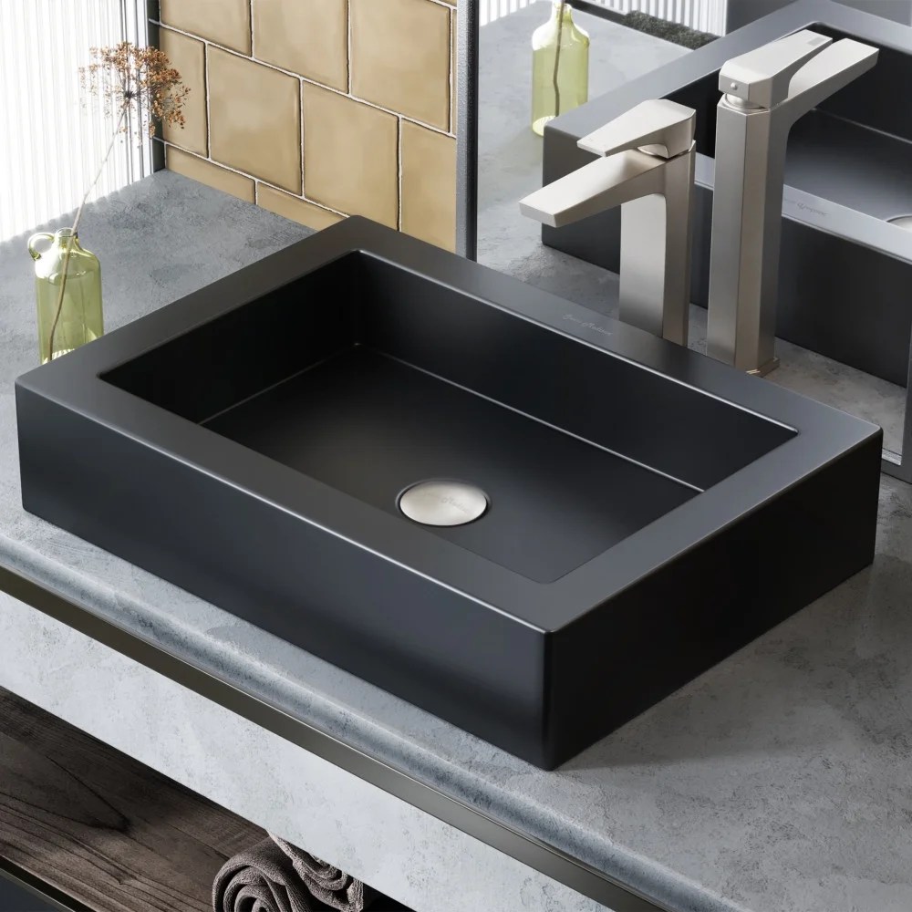 Voltaire Ceramic Rectangle Vessel Sink,Matte Black