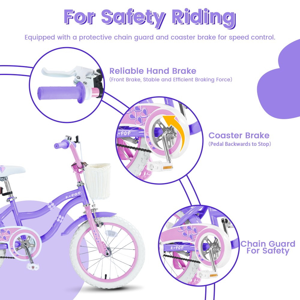 Bstjewey 20" Kids' Bike, Fits Riders 4'8" - 6'1", Purple, Child, Girl's - Image 3
