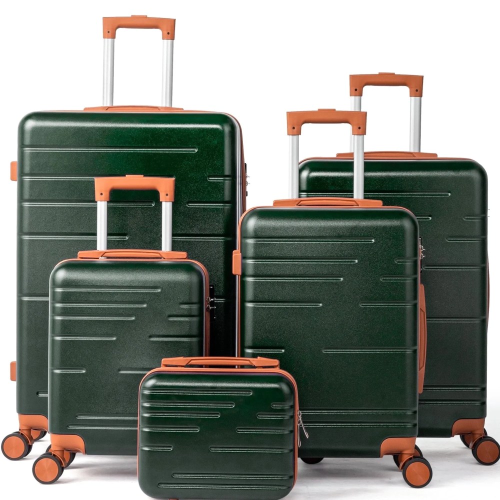 Zimtown Luggage 5 Piece Sets Suitcase ABS Hardside with Spinner Wheels and TSA Lock,Deep Green