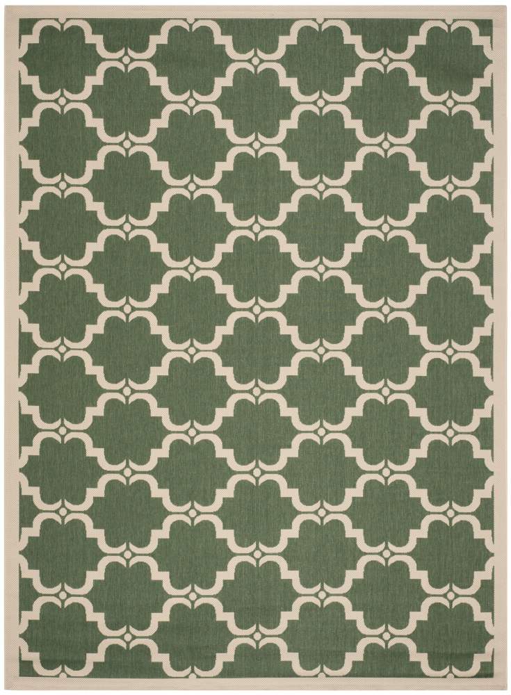 SAFAVIEH Courtyard Estelle Geometric Indoor/Outdoor Area Rug, Dark Green/Beige, 8" x 11"