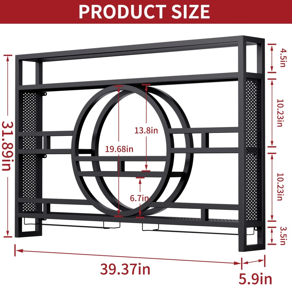 3-Tier Industrial Wine Rack Wall Mounted with LED Light,Floating Bar Shelves with Wine Glass Holder Hanging Liquor Shelf,Wall-Mounted Wine Racks Cabinets for Home Bar No Assembly Required 39 in - Image 5