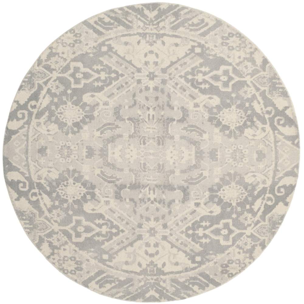 SAFAVIEH Restoration Vintage Eunice Border Wool Area Rug, Light Grey/Ivory, 6" x 6" Round