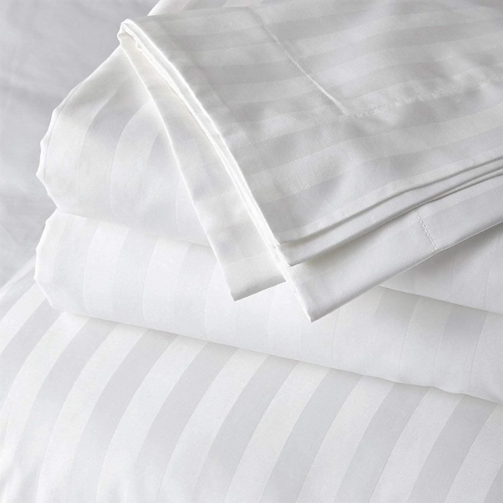 King Size 4Pcs Sheet Set - White Stripe Sateen Weave for Soft & Silky 100 Egyptian Cotton 800 Thread Count 18" Inch Deep Pocket Bed Sheets