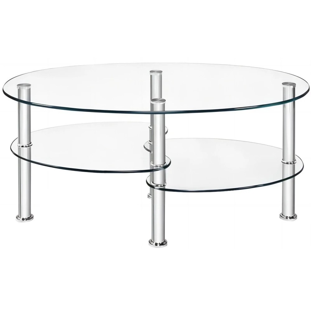 ALPULON Oval Tempered Glass Coffee Table,3-Tier Modern with Steel Frame