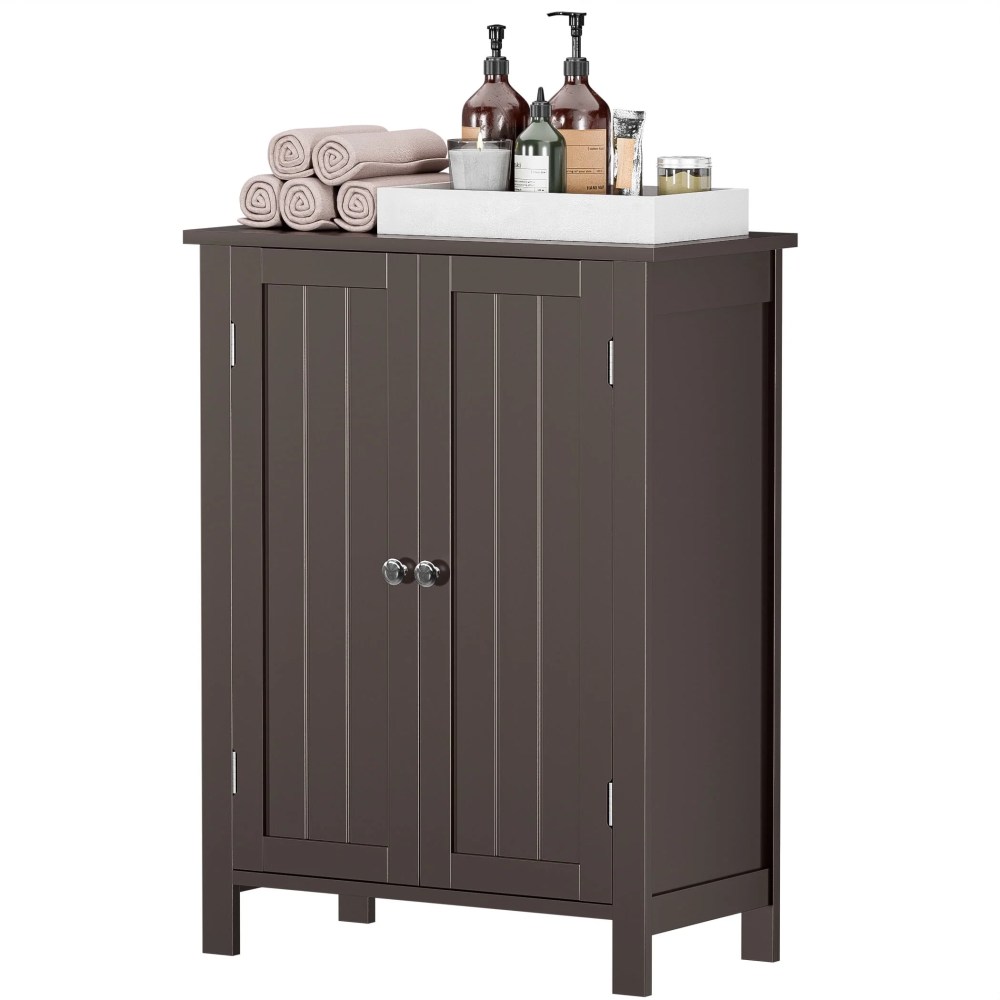 ZENSTYLE Wooden Bathroom Floor Cabinet Storage Cupboard 3 Shelves Save Space Brown