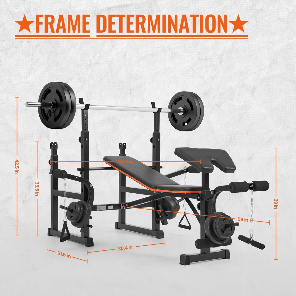 Naipo 7-in-1 Weight Bench with Dual Barbell Racks Adjustable Weight Bench 5-Level Height 4-Level Backrest Weight Bench Set for Home Gym 600lbs Full Body Workout(Not Include Dumbbells) - Image 5