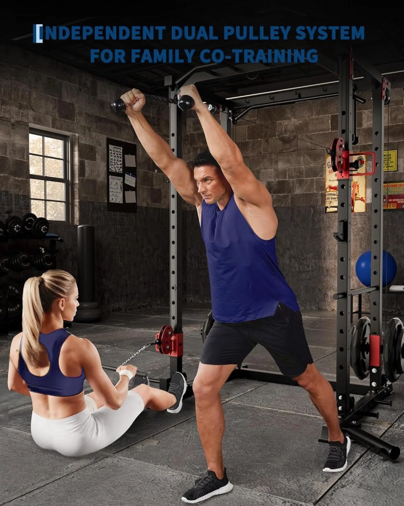 JoanKaren Power Rack with Dual Pulley System, 2000LBS Capacity Home Gym Squat Cage for Strength Training, Includes Multiple Attachments - Image 7