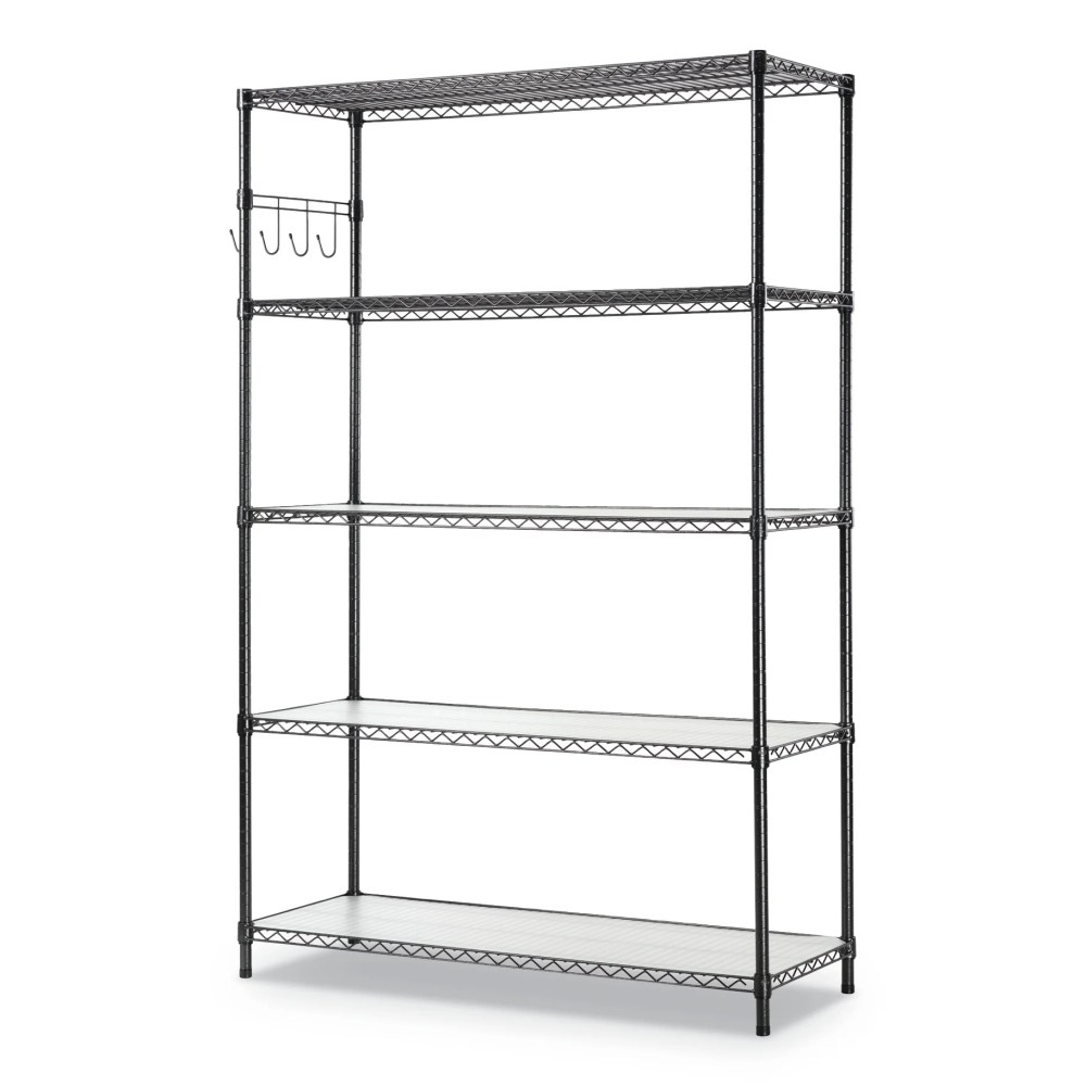 Alera 5-Shelf Wire Shelving Kit with Casters and Shelf Liners,48w x 18d x 72h,Black Anthracite