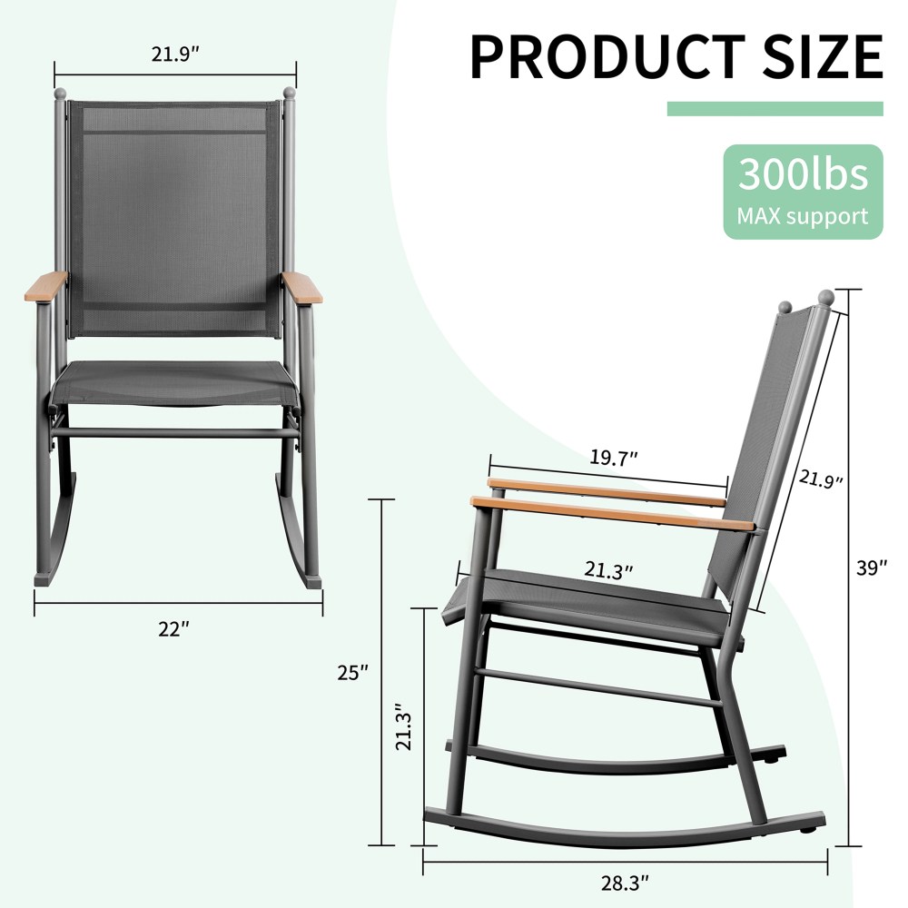 Walsunny Outdoor Patio Chairs Set of 2 Rockers Metal Rocking Chairs Furniture for Porch Backyard Lawn Garden, Black - Image 5