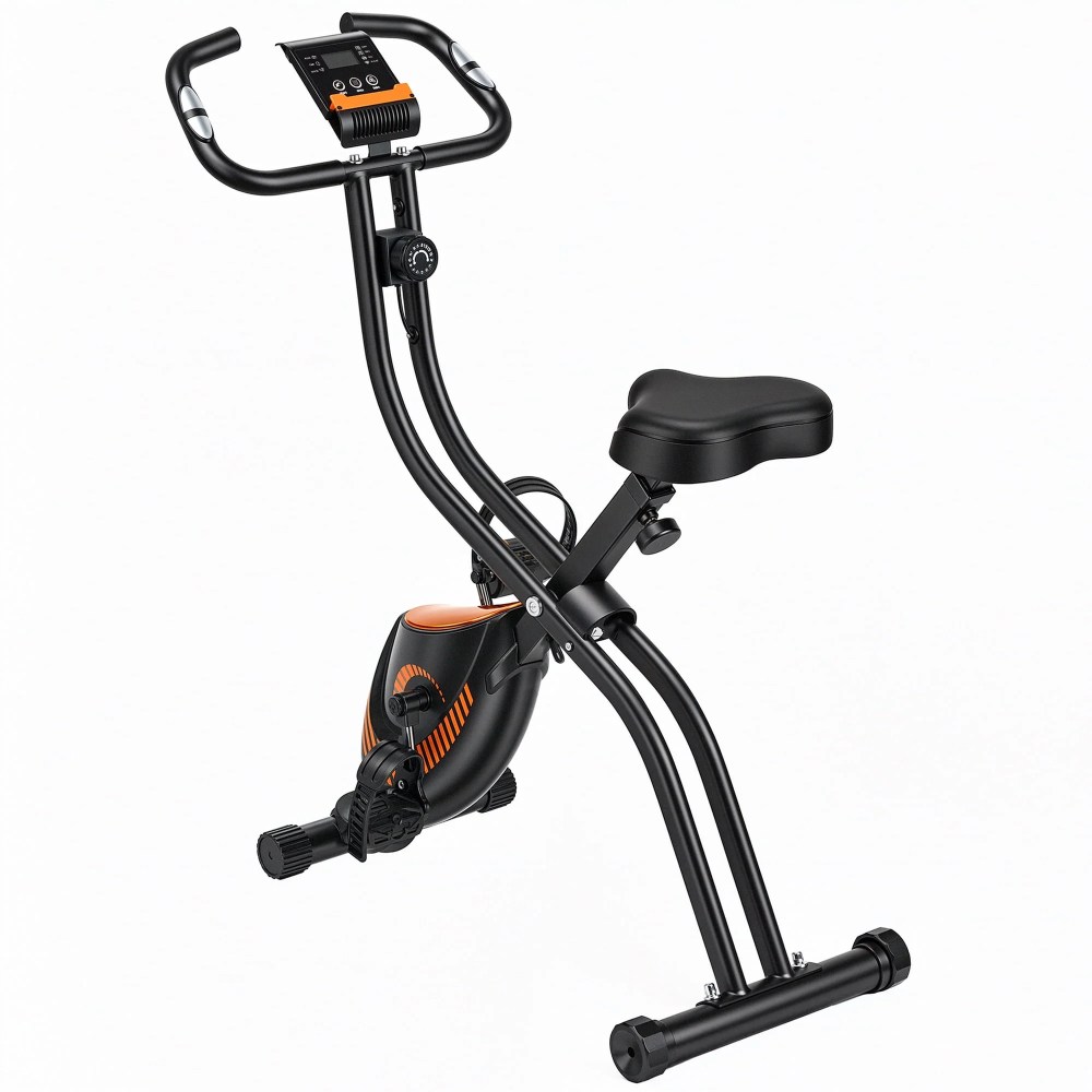 Naipo Exercise Bike Indoor 16 Level Magnetic Resistance Folding Stationary Bike with 265lbs Capacity Adjustable Seat Height Orange Color for Space Saving Home Use - Image 8