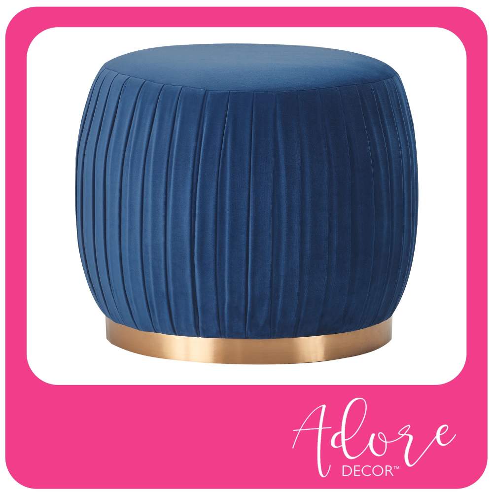 Adore Decor Jolie Modern Pleated Velvet Ottoman in Blue