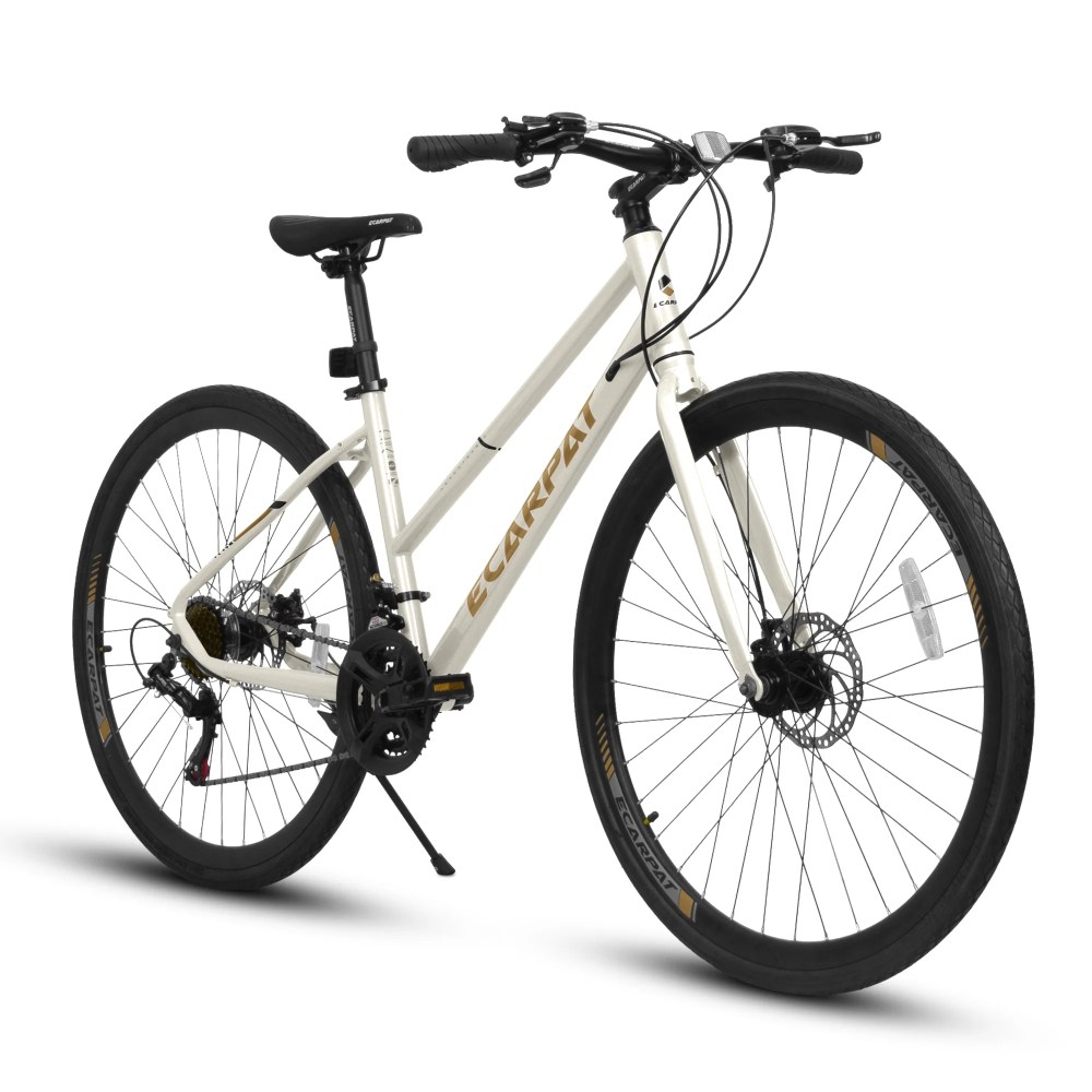 Aukfa 21 Speed Mountain Bike, Dual Disc Brake Mountain Bicycle for Men Womens Adult, Cream