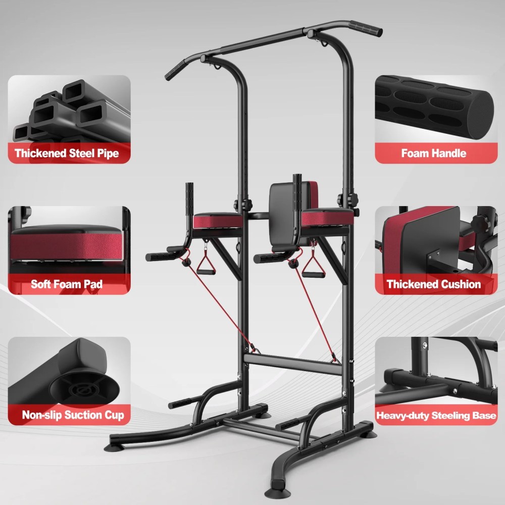 AQUVII Pull Up Rack Bar, 450 LBs Power Tower Dip Bar Station Dip Stand Multi-Function Home Strength Training Fitness Workout Station for Home Gym - Image 10