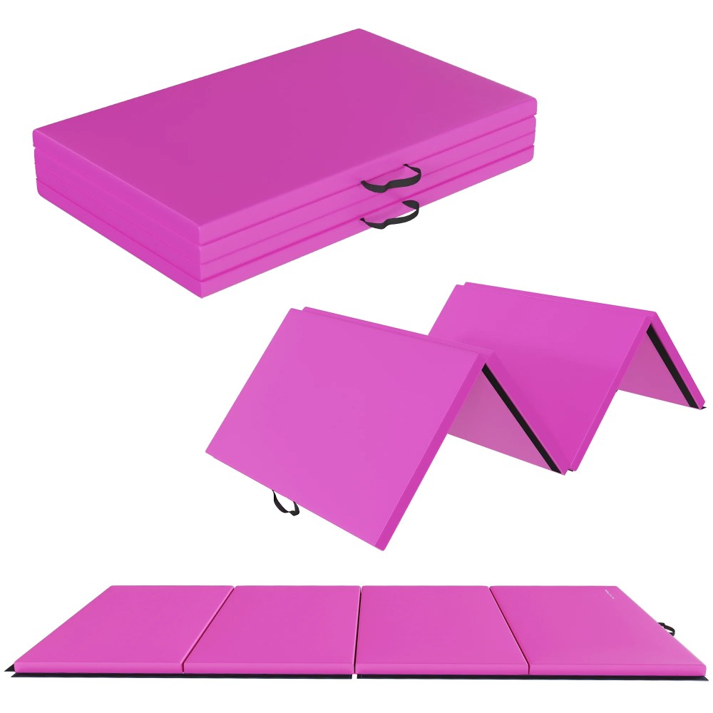 Signature Fitness 4ft x 8ft x 2in Folding Gymnastics Mat,  4-Panel Exercise Mat with Handles,  PVC Leather  EPE Foam,  Multiple Colors