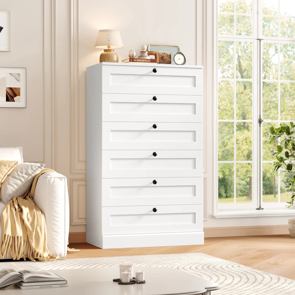 Homfa White Dresser for Bedroom with 6 Drawers,Modern Wood Dresser Chest of Drawers for Living Room,Entryway,Hallway
