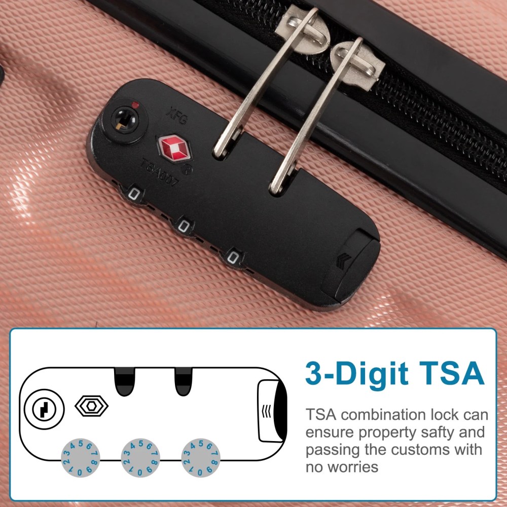 Zimtown 4 Pcs Luggage Set,Durable Travelable Suitcase with Double Wheels and TSA Lock Rose Gold - Image 8