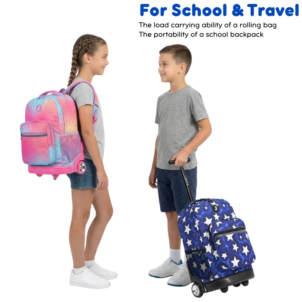 J World Girls Sunrise 18" Rolling Backpack for School and Travel, Mint Leopard - Image 3