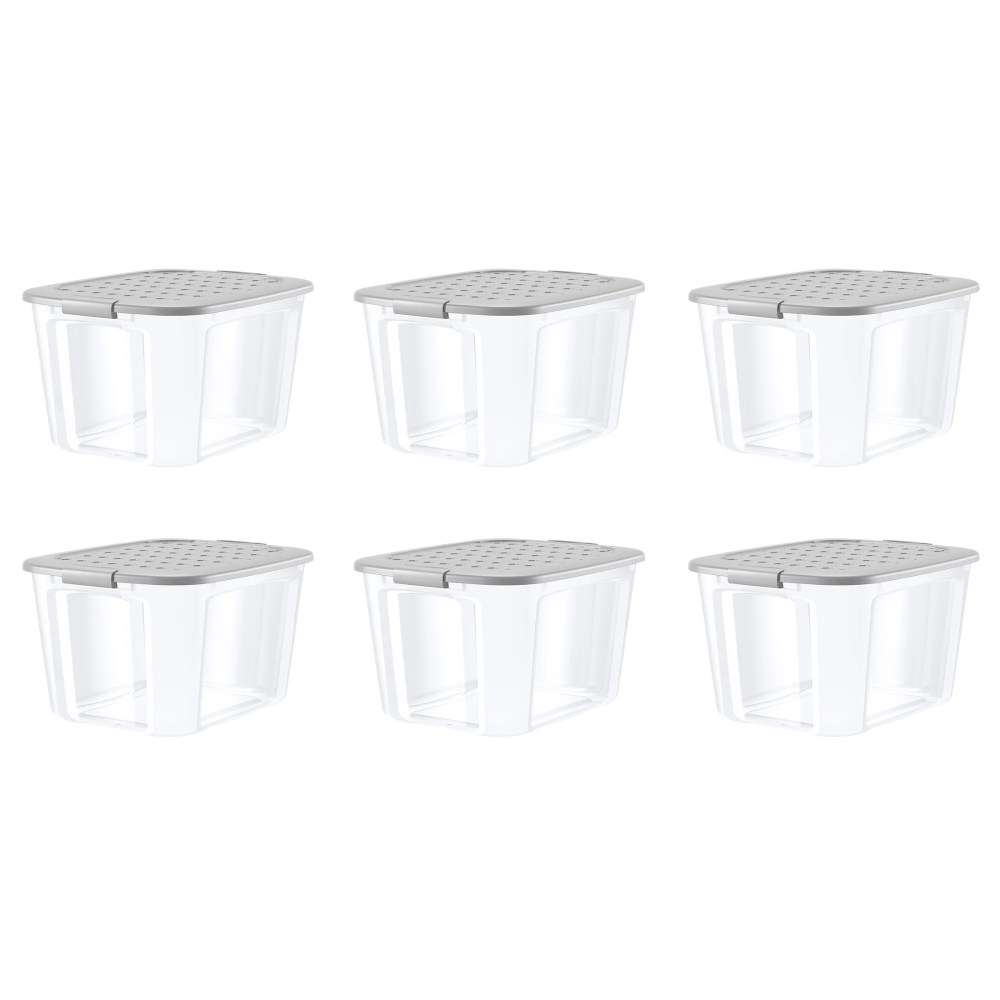 Bella Storage 72 Quart Clear Plastic Latching Grey Lid Tote Set of 6
