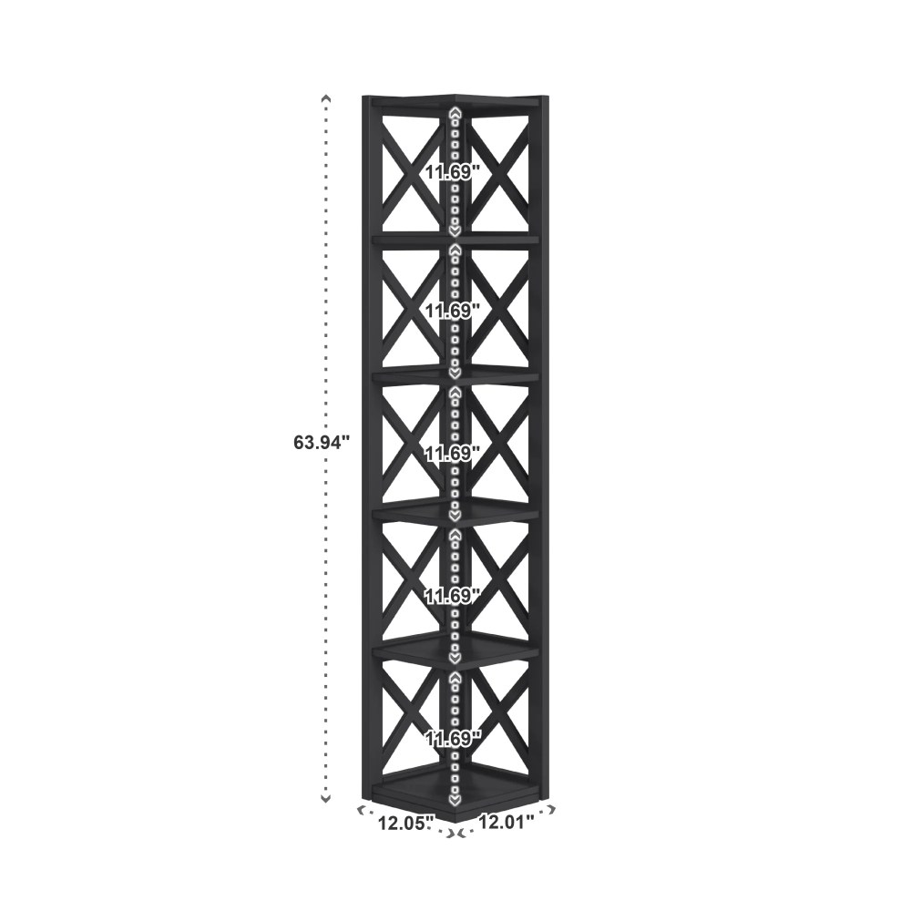 Weston Home Rebecca Wood 5-Shelf Corner Bookcase,Black - Image 6