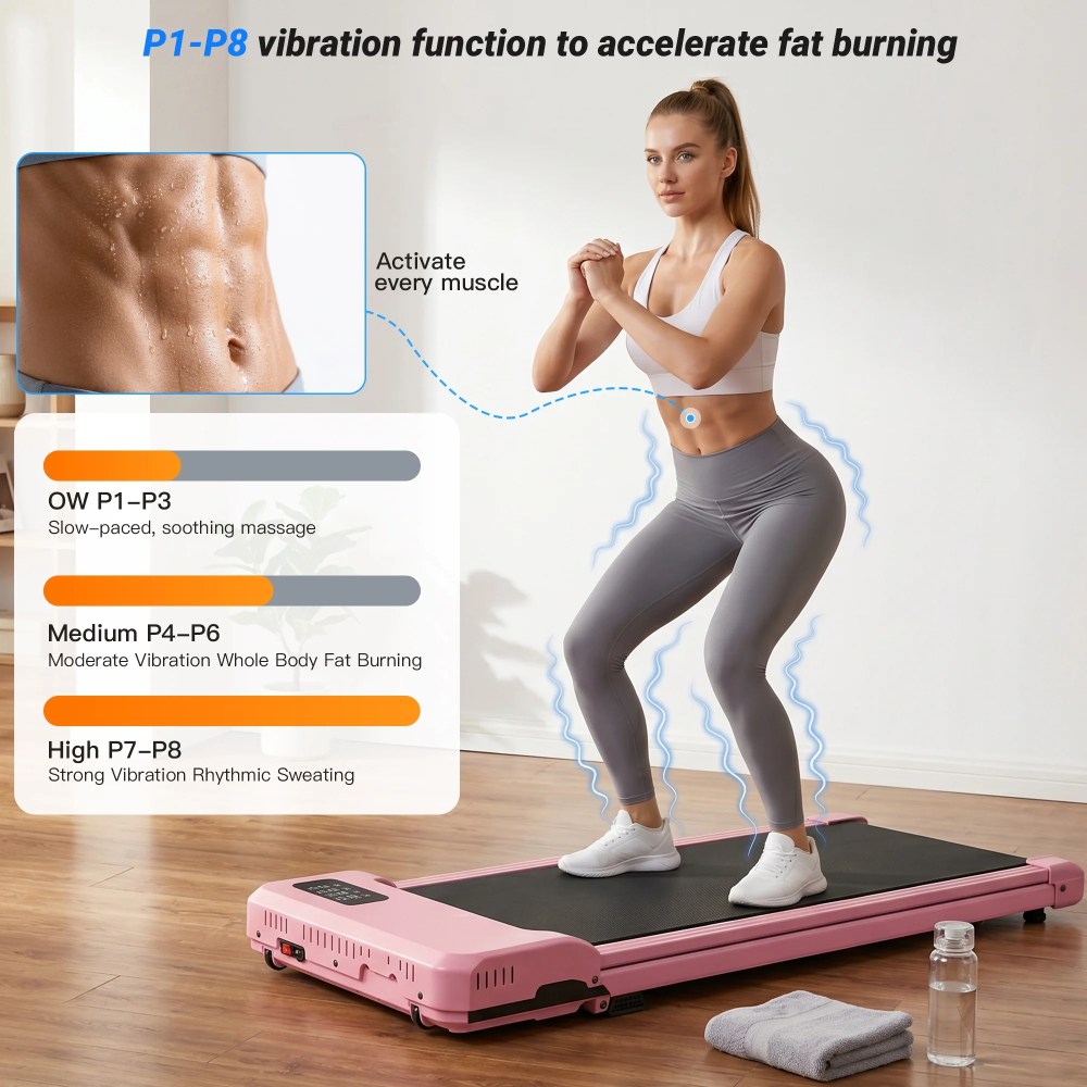 Walking Pad with 8 Manual Incline & Vibration Modes, 2.5HP Under Desk Treadmill for Home Office, 300 lbs Capacity Portable Treadmill with Remote Control & LED Display, Ultra Quiet Space-Saving - Image 3