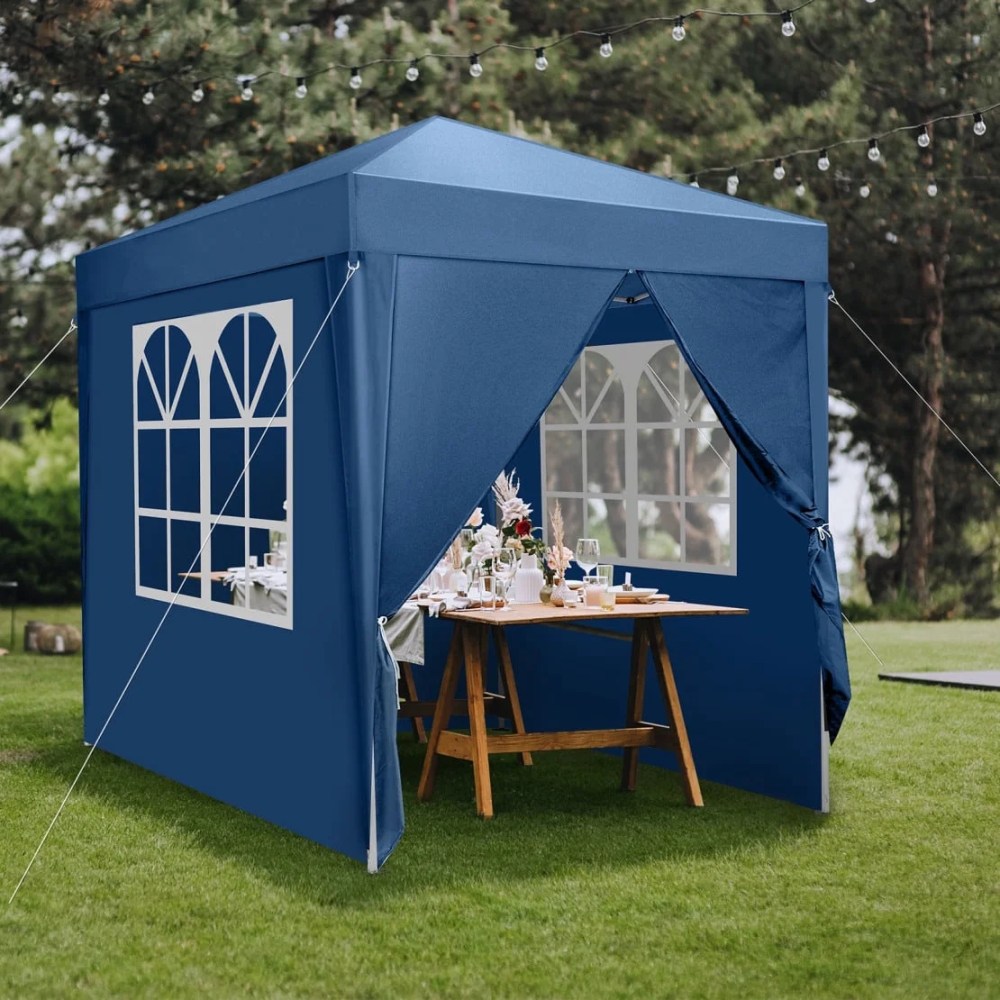 6.56.5FT Small Canopy Tent with 4 Side Walls, Commercial Outdoor Canopy with Carry Bag, Waterproof Foldable Instant Shelter for Party, Backyard BBQ, Camping, Blue