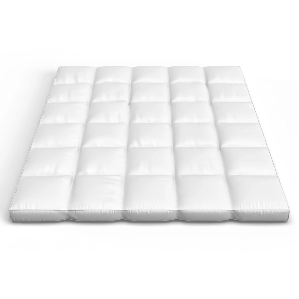 Somerset Home Down Mattress Topper - Queen 4-Inch Duck and Goose Feather Bed with Cotton Mattress Topper Cover (White)