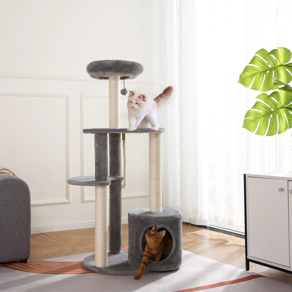 Vibrant Life Cat Tree, 47" Multi-Level Cat Tower with Scratching Posts and Large Platform, Gray - Image 9