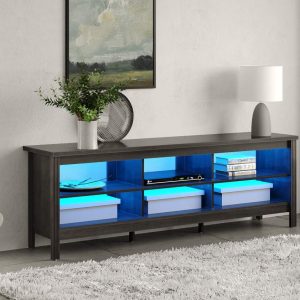 LED TV Stand for 80 75 inch TV Entertainment Center Black TV Console Table with 6 Storages for Living Room Bedroom,70"