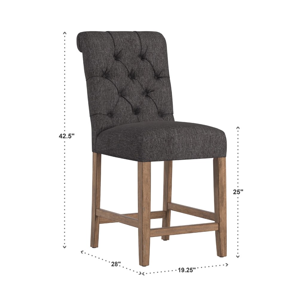 Weston Home Santine Tufted Rolled Back 24" Counter Height Stools,Set of 2,Dark Grey - Image 4
