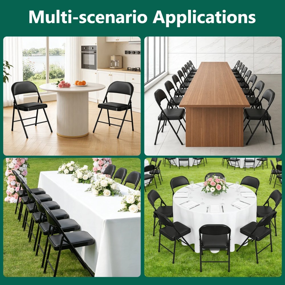 WASUHE Padded Folding Chairs Set of 6,Portable Lightweight Stackable Chairs for Office,Party,Wedding & Events,Black Leather - Image 6
