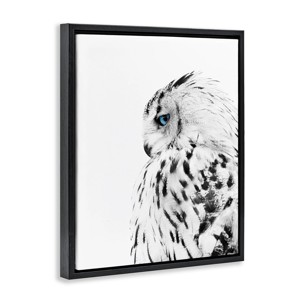 Stupell Industries Snow Owl White Feathers Peering Blue Eyes Jet Black Framed Floating Canvas Wall Art, 1620, by Design Fabrikken - Image 3