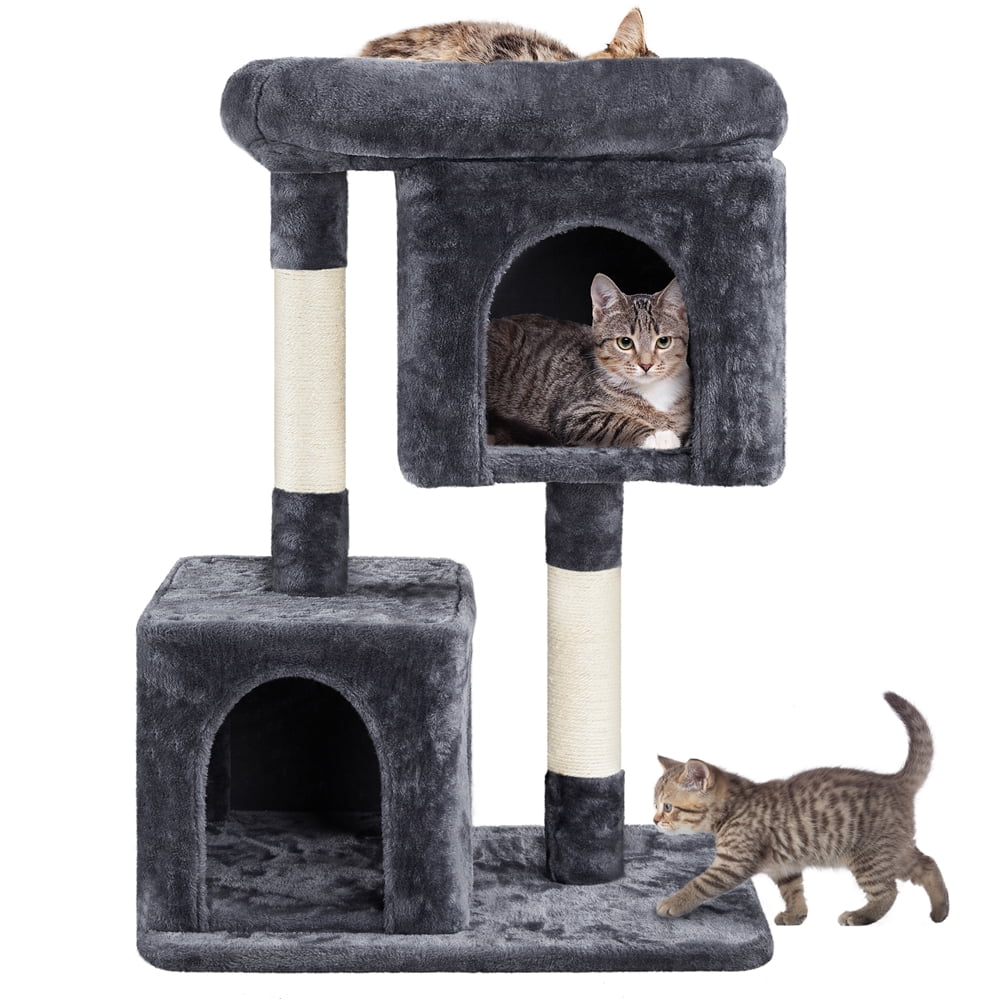 Alden Design 33.5"H Plush Cat Tree with Wide Platform Condo for Indoor Cats, Dark Gray