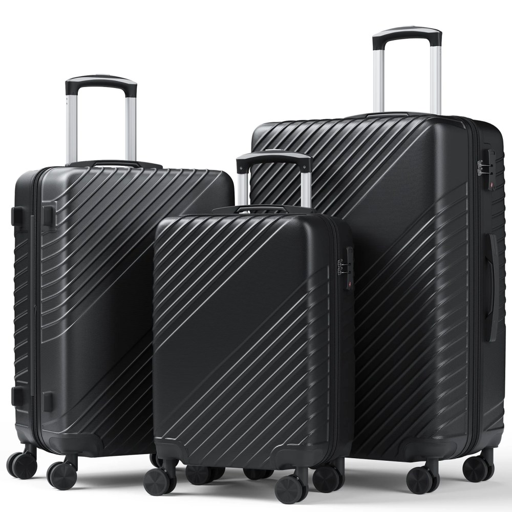 HOUSNIFLEX 3 Piece Luggage Set (20/24/28 Inch),Lightweight Expandable Suitcases with TSA Lock & 360'Spinner Wheels,Black