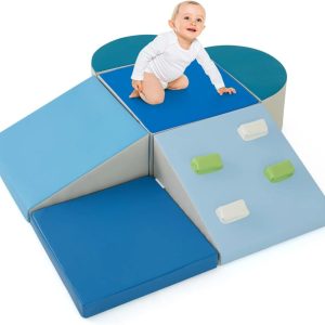 OLAKIDS Climbing Toys for Toddlers, 6 Pieces Baby Foam Blocks Soft Play Set with PU Leather, Indoor Kids Climb and Crawl Sliding Activity Structure Gym Playground Climber