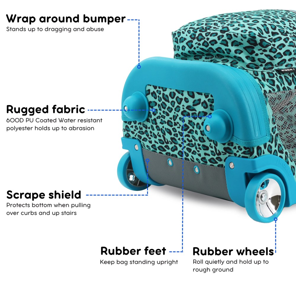 J World Girls Sunrise 18" Rolling Backpack for School and Travel, Mint Leopard - Image 5