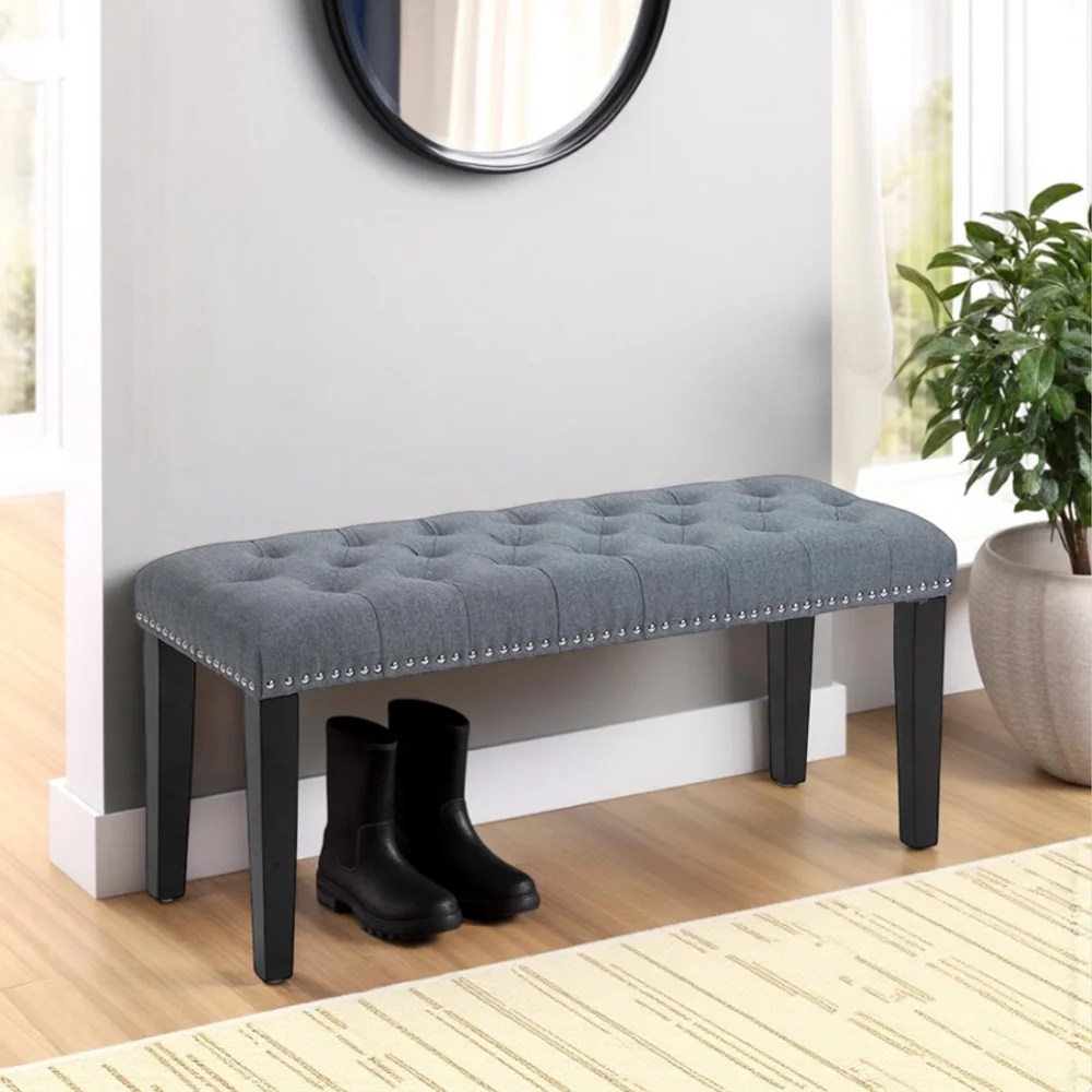 Abble 38" Wide Upholstered Entryway Bench,End of Bed Bench,Ottoman Bench - Gray