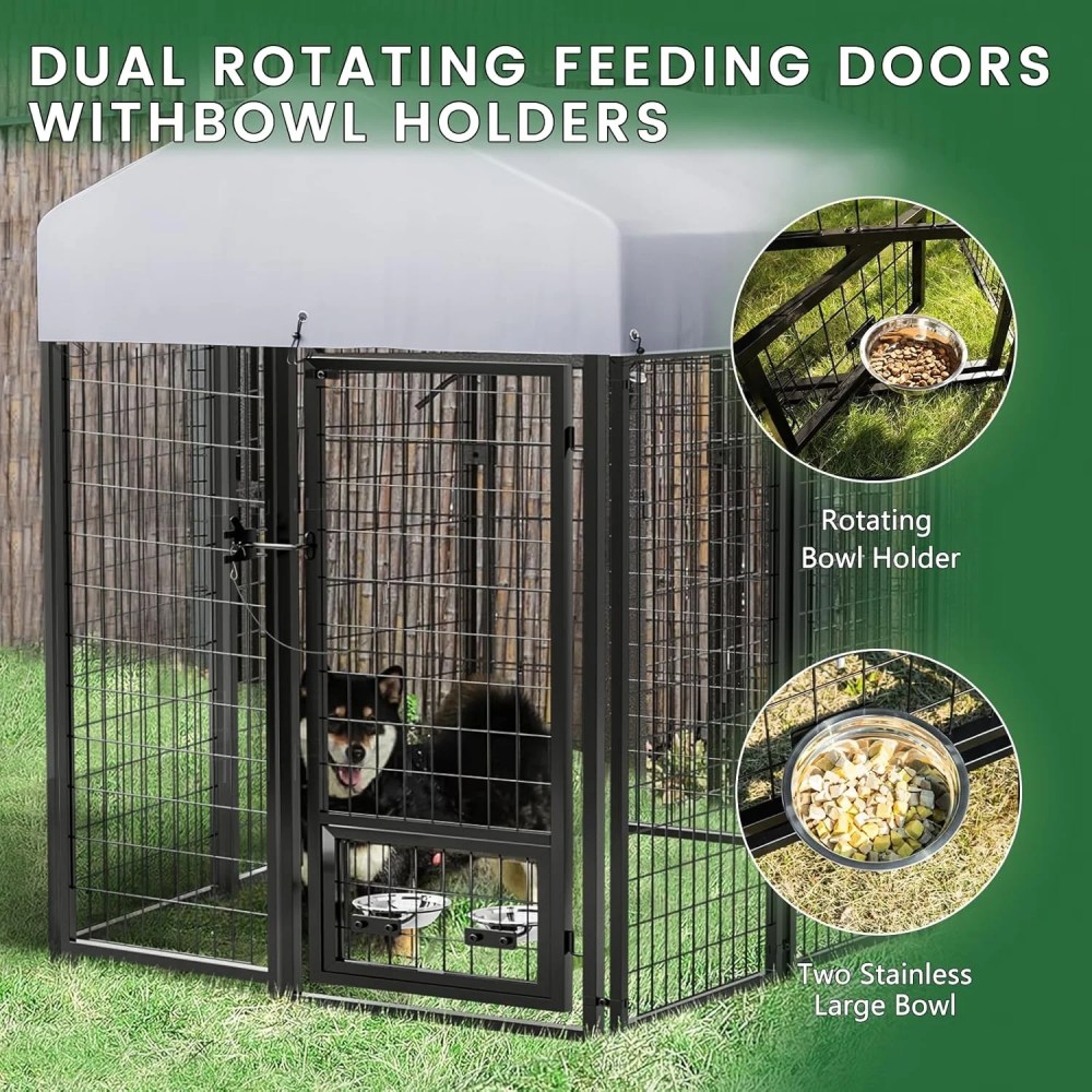 Waleaf 8x4x4 ft Outdoor Dog Kennel Cage for Large Dogs, Large Dog Kennel with Rotating Bowls for Outdoor, Pet Dog Run Enclosures for Dog Crate with Waterproof UV-Resistant Cover and Secure Lock - Image 7