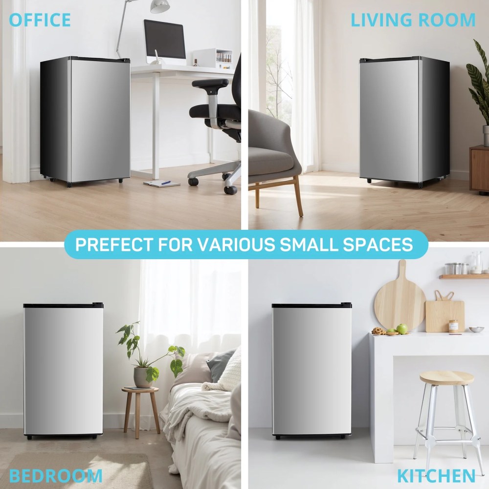 TINKLE WELL 3.2 Cu Ft Mini Fridge with Freezer,Compact Single Door Refrigerator,Energy Efficient,Low Noise,Adjustable Thermostat for Bedroom,Dorm,Office,silver - Image 3