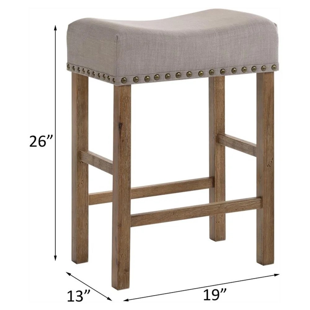 ACME Martha II Counter Height Stool in Tan Linen and Weathered Oak (Set of 2) - Image 6