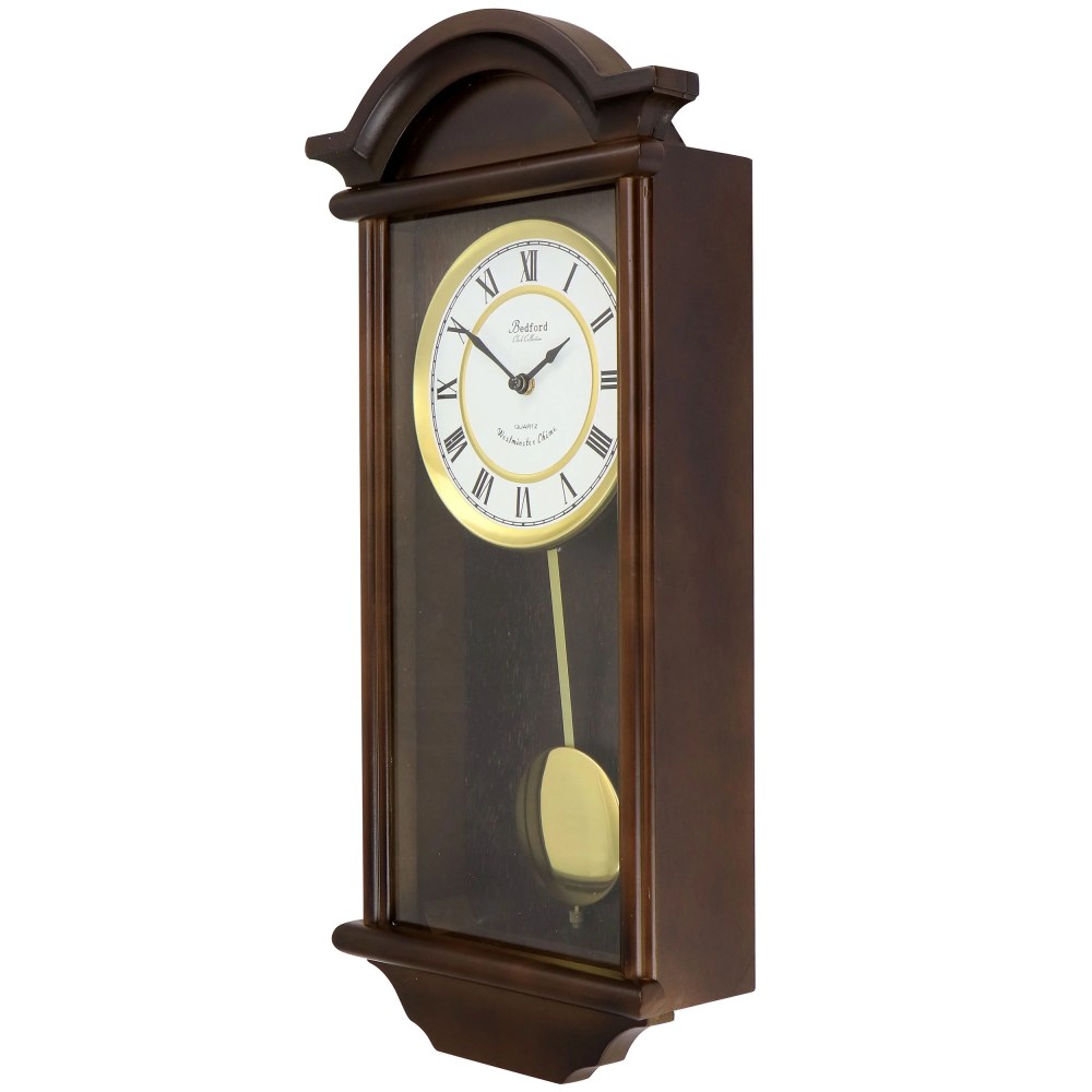 Bedford Clock Collection George 22 inch Chestnut Brown Wood Chiming Vintage Pendulum Wall Clock - Image 4