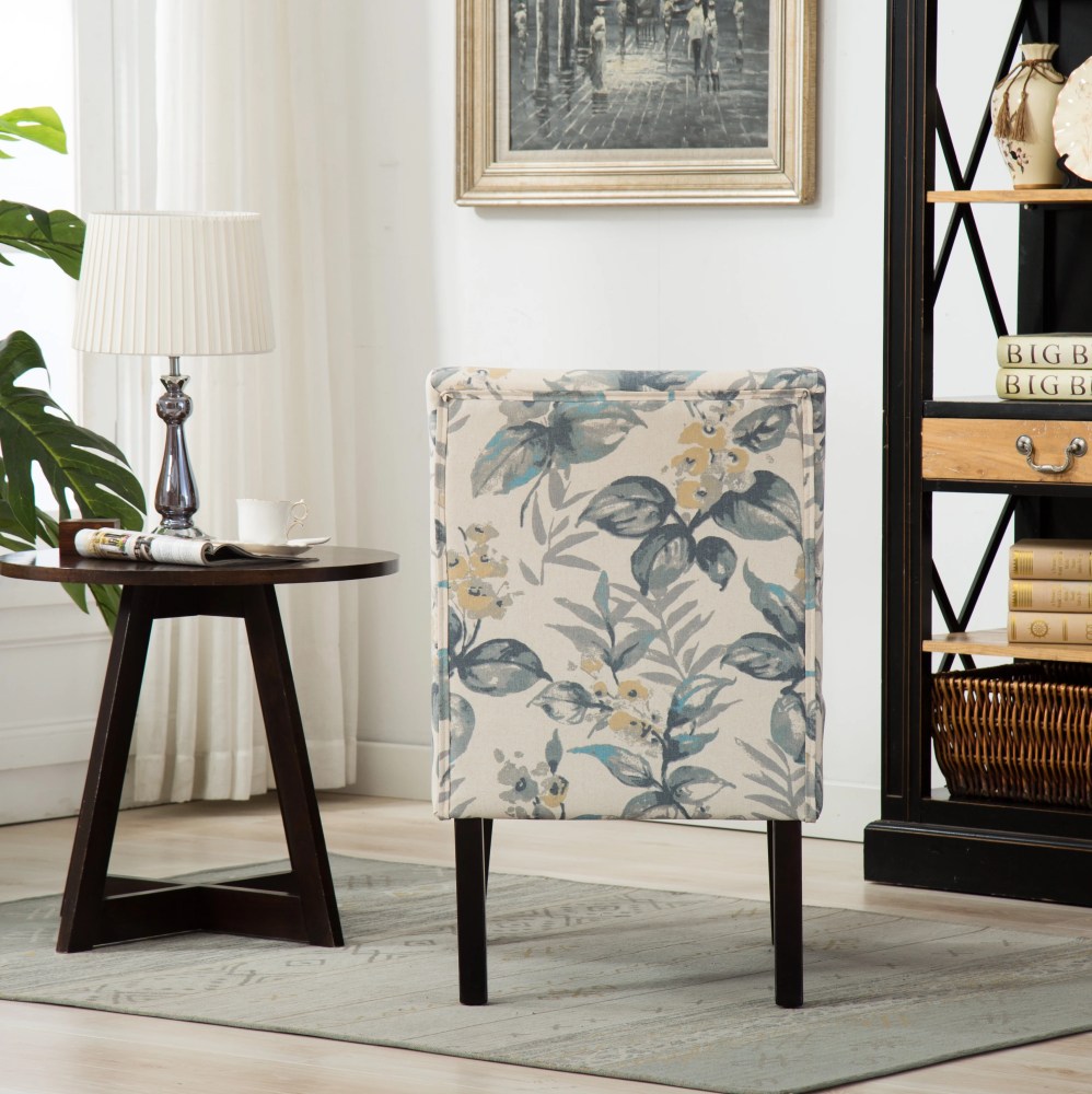 Roundhill Furniture Capa Print Fabric Armless Contemporary Accent Chair in Blue Leaves - Image 5