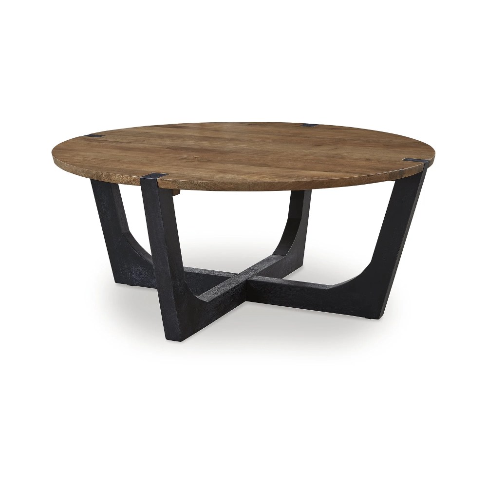 Signature Design by Ashley Hanneforth Round Coffee Table,Brown/Black