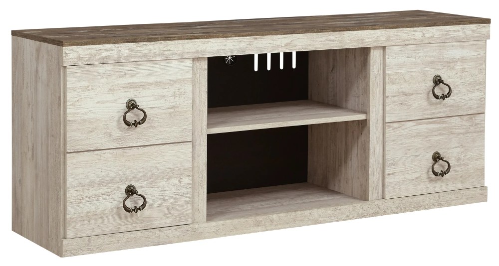 Signature Design by Ashley Willowton TV Stand with Fireplace Option,Whitewash,Coastal Entertainment Center for TVs up to 65" with Storage