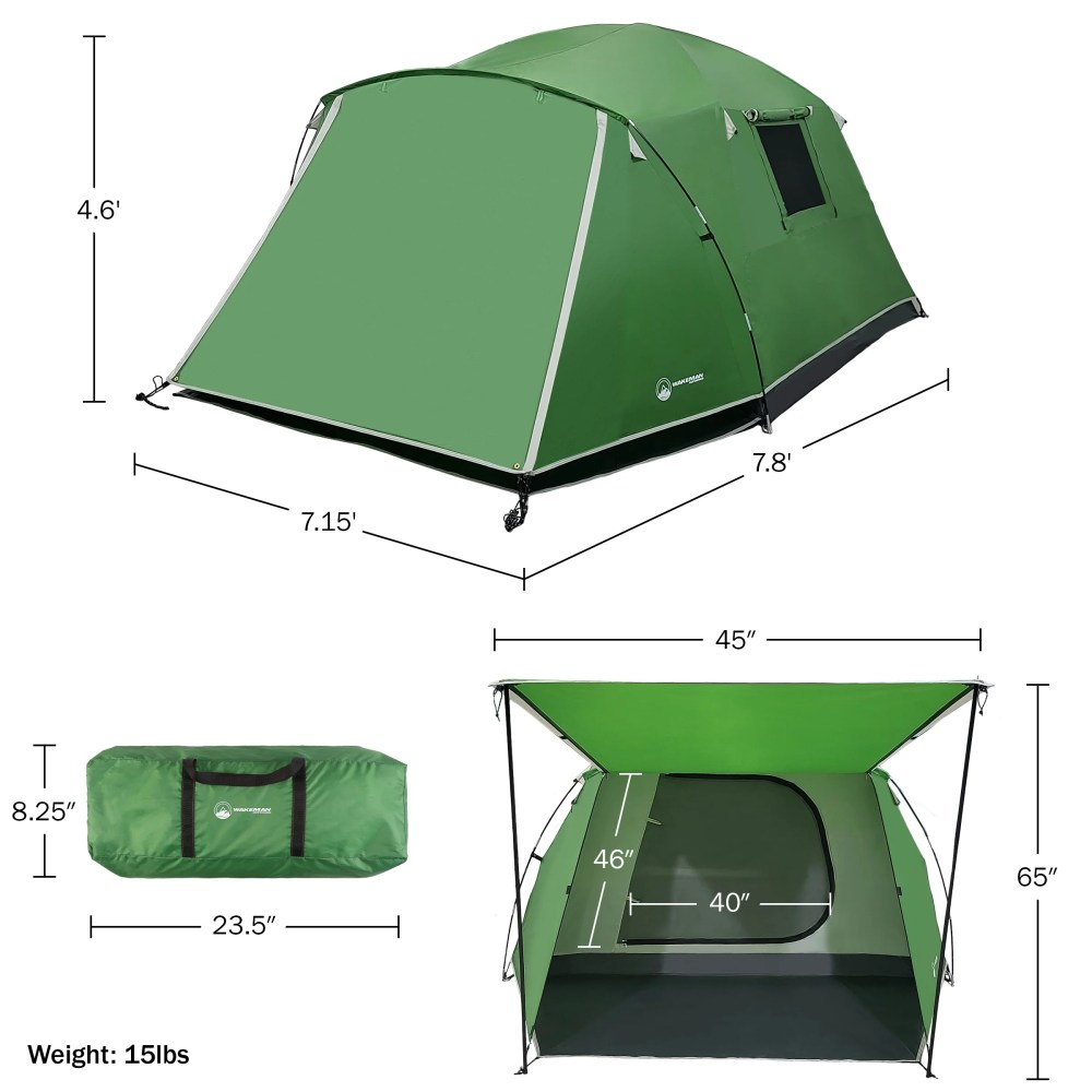 Wakeman Outdoors 4 Person Camping Tent with Attached Porch Canopy, Green - Image 6