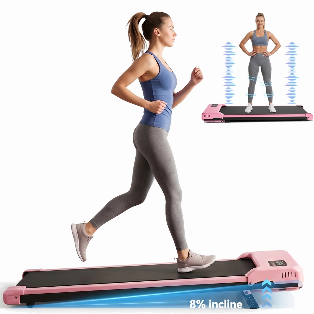Walking Pad with 8 Manual Incline & Vibration Modes, 2.5HP Under Desk Treadmill for Home Office, 300 lbs Capacity Portable Treadmill with Remote Control & LED Display, Ultra Quiet Space-Saving