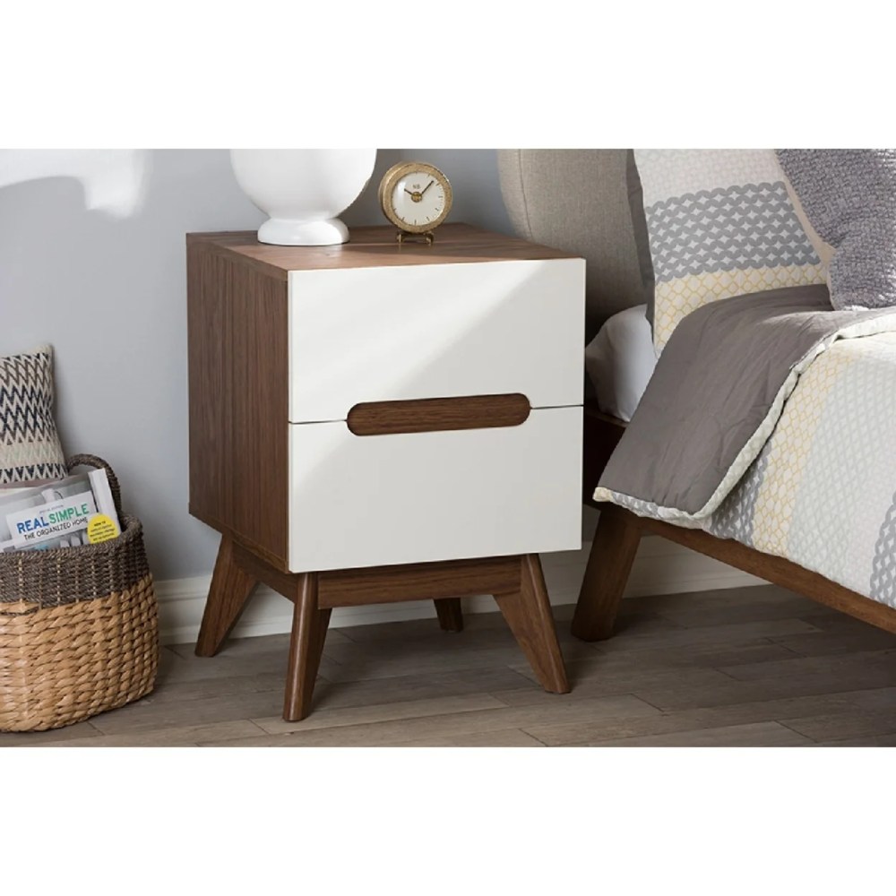 Baxton Studio Calypso Mid-Century Modern White and Walnut Wood 3-Drawer Storage Nightstand - Image 4