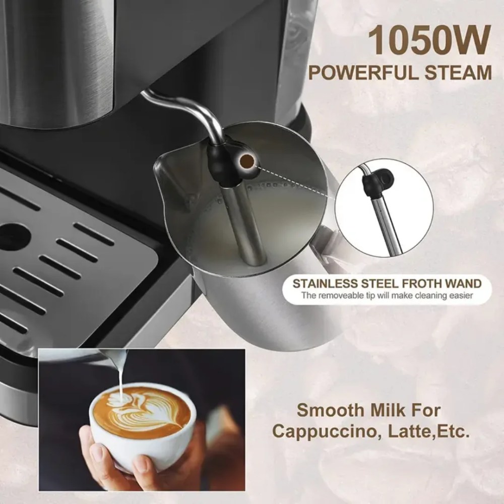 AEOMJK Semi-Automatic Espresso Machine, 20 Bar Pressure, 1.5L Removable Water Tank, Design for Cappuccino & Latte Making,Coffee Brewing - Image 7