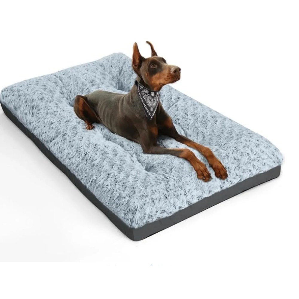 Deluxe Washable XL Dog Bed Dog Crate Mat 42 inch Comfy Fluffy Kennel Pad Anti-Slip for Dogs Up to 90 lbs,  42" x 28",  Grey